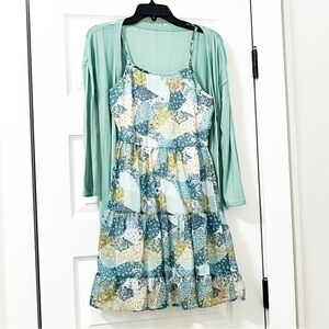 Floral Tiered Dress with Cardigan